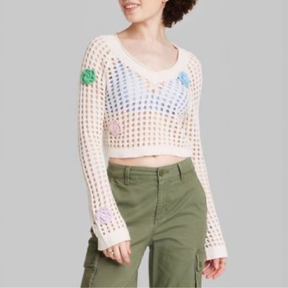 Wild Fable Off White Crotchet Crop Top(Size XS)
